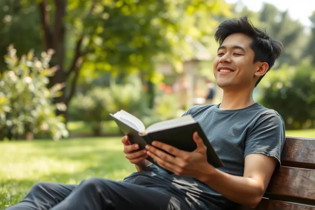 Pessoa relaxando em um ambiente natural sem dispositivos eletrônicos, representando o detox digital para saúde mental e bem-estar digital