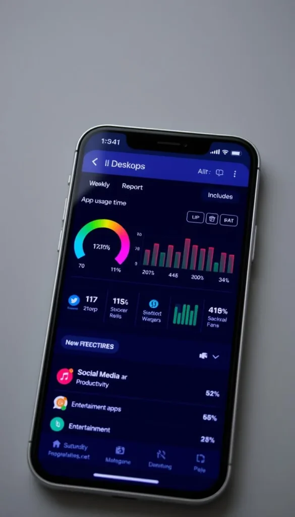 Tela de smartphone mostrando aplicativo de monitoramento de tempo de uso, ferramenta essencial para saúde mental e bem-estar digital